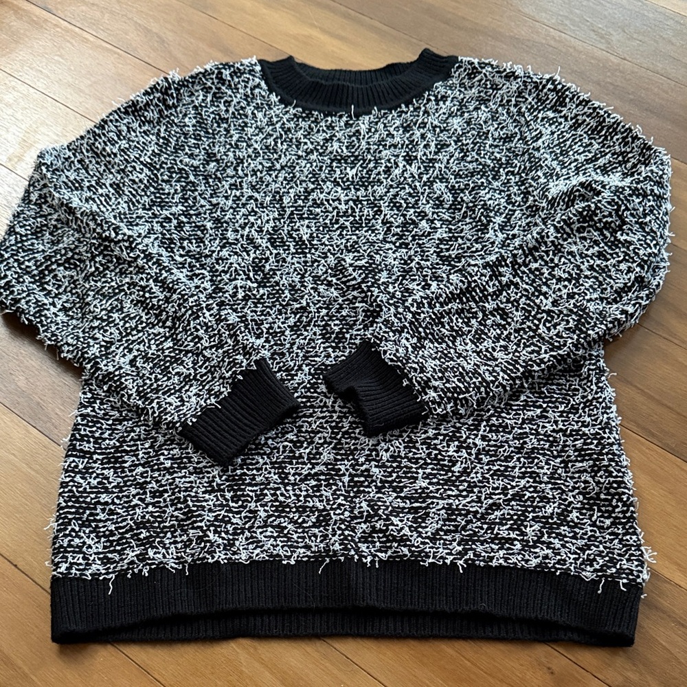 Calvin Klein Black & White Mixed-Texture Crewneck Sweater - Size XS!